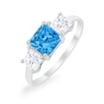 thumbnail image 4 of 3 Stone Princess Cut Engagement Ring Blue Topaz CZ 925 Sterling Silver Size 7, 4 of 7