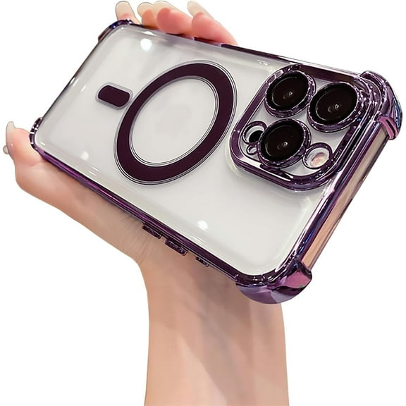 for iPhone 14 Pro Max Case with Metal Ring,[Compatible with MagSafe] Four Corners Shockproof [Military Grade Drop Protection] Luxury Slim Camera Protection Case for iPhone 14 Pro Max-Purple
