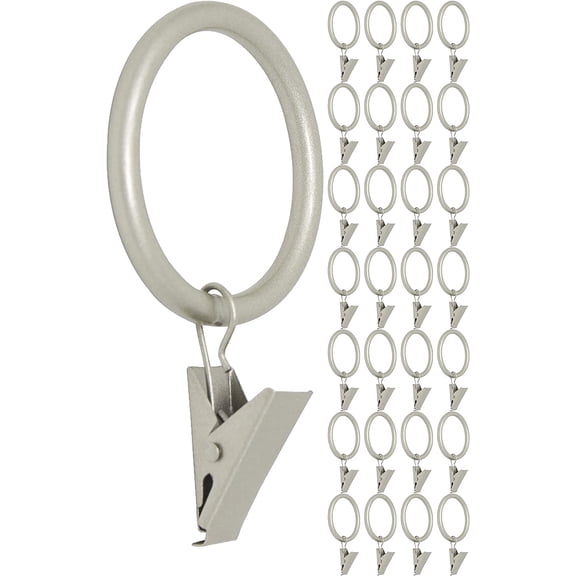 MERIVILLE Drapery Curtain Rings with Clip - 1.5-Inch Inner Diameter, Fits Up to 1 1/4-Inch Rod, Set of 28, Pewter Finish