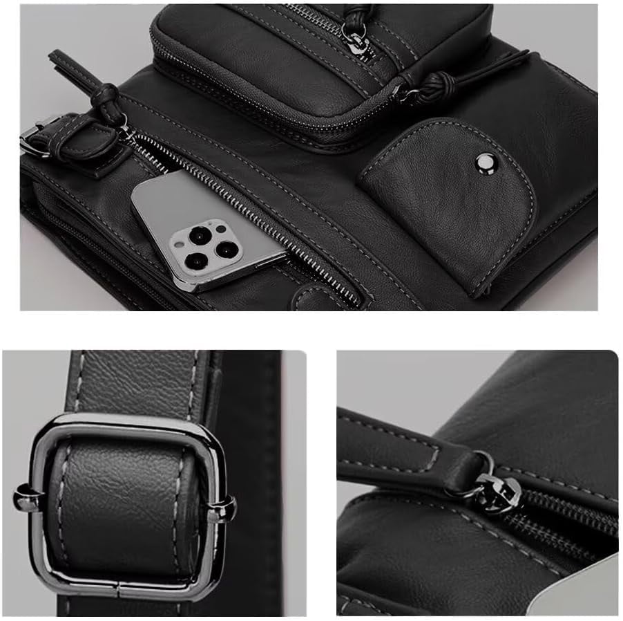 Leather Crossbody Bag for Women PU West Multi Pocket Shoulder Bags Travel Purses Ultra Soft Washed