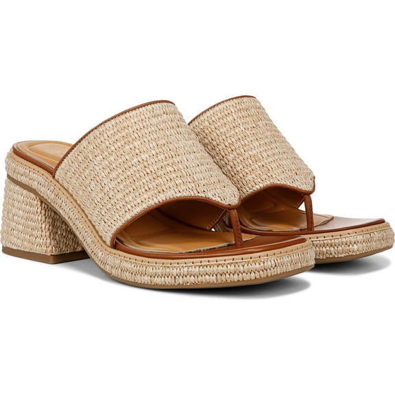 Franco Sarto Women's Ferrara Block Heeled Thong Sandal Natural Beige Raffia 9M