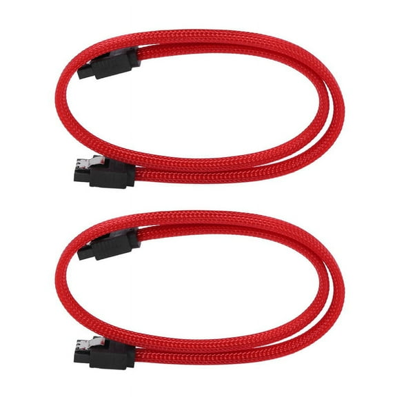 2X 50CM SATA 3.0 III SATA3 7pin Data Cable 6Gb/s SSD Cables Hard Disk Cord with Nylon Sleeved Premium Version(Red)