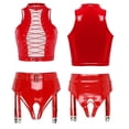 thumbnail image 3 of Conjunto de lencería Sexy de charol para mujer, ropa de discoteca de látex, Top corto sin mangas con cordones en la parte delantera y liguero con hebilla sin entrepierna, 3 of 5