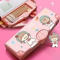 thumbnail image 4 of Press Type Multi-grid Partition Design School Timetable Scissors Eraser Tape Dock Pencil Case Cartoon Astronaut Pattern Student Double Layer Stationery Holder School Supplier, 4 of 7