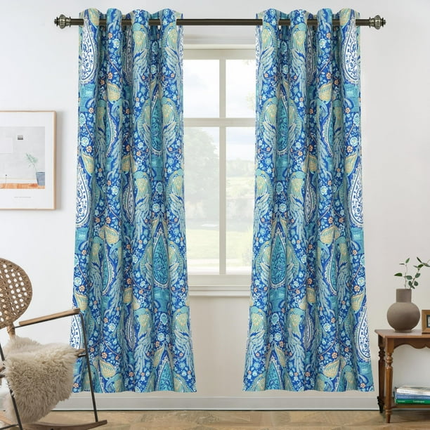 Cortina DriftAway con estampado floral de pavo real, 132 x 183 cm, color verde azulado