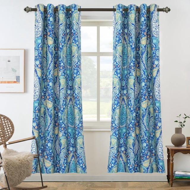 Cortina DriftAway con estampado floral de pavo real, 132 x 183 cm, color verde azulado