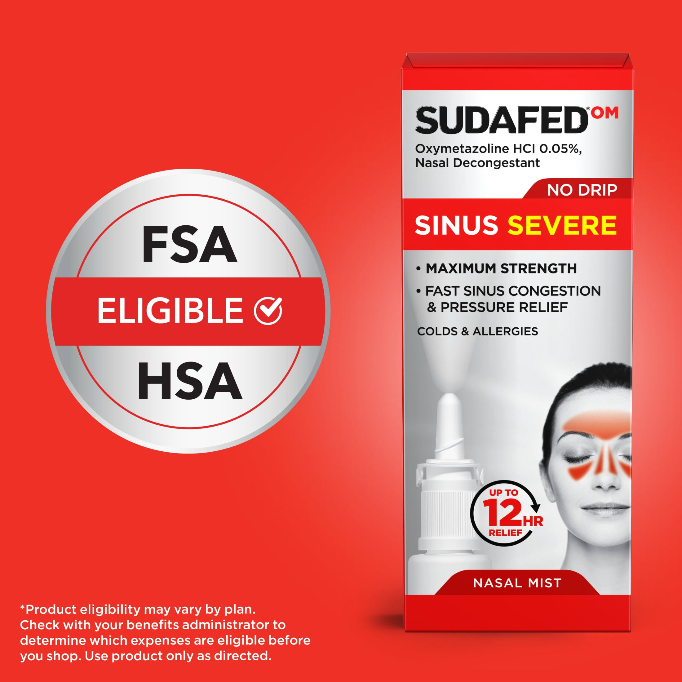 Sudafed OM Sinus Severe No Drip Nasal Spray, Max Strength Decongestant, Oxymetazoline HCl, 1 fl oz