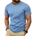 thumbnail image 2 of ZRGHAOYLQ Men’s Solid Stitch Contrast Trim Crew Neck T Shirt Short Sleeve Color Line Spliced Pullover Soft Breathable Casual Basic Tee, 2 of 9