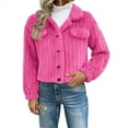 thumbnail image 2 of Women's Double Sided Fleece Jacket, Button Down Collar Long Sleeve Coat, Drop Shoulder Warm Jacket, Loose Fit Winter Top, Casual Fleece Outerwear, Plush Button Up Jacket Hot Pink XXL, 2 of 9