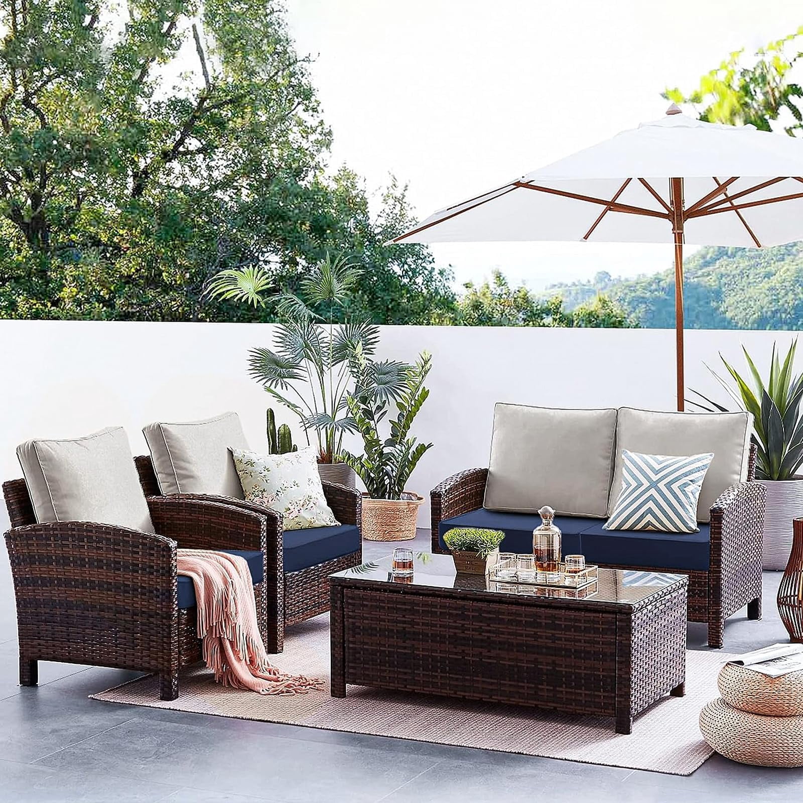 Outdoor Cushion Covers 4 Pack Waterproof&Fade Resistant Zipper Patio Furniture Cushion Covers for Couch, Sofa, Chair, Replacement Covers Only