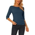 thumbnail image 1 of INSPIRE CHIC Hauts pour Femmes Manches au Coude Encolure Bateau Coupe Ajustée T-Shirt Classique Décontracté TG Bleu Foncé, 1 of 6