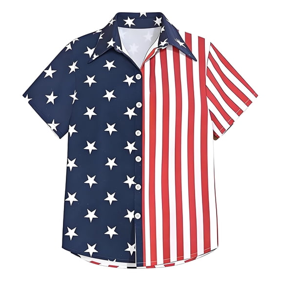 CONZONE 250Th Anniversary Usa T Shirts For Child Kids Boys Lapel Independence Day Graphic Prints Short Sleeve Comfortnable Tops Blue Size 5-6 Years