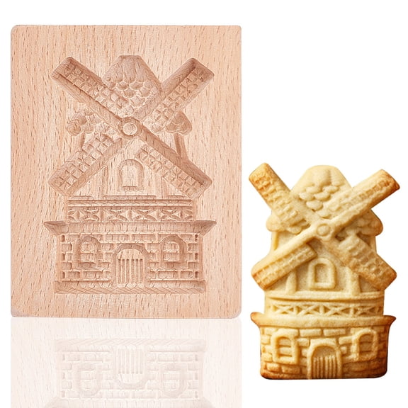1 Pcs Carved Wooden Windmills Cookie Mold Kitchen Wooden Cookie Cutter 3D Biscuit Press Stamp Molds Gingerbread Cookie Stamp