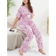 thumbnail image 4 of DGAIYIO 2PS Women's Plus Size Allover Plants Print Pajama Set Soft Short Sleeved and Pants Pajama Suit, 4 of 9