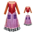 thumbnail image 2 of IDOPIP Halloween Sanderson Sisters Costume Kids Girls Sarah Mary Winifred Witch Dress with Cape Fancy Dress up Cosplay Suit for Photo Shoot Party 6-7 Years Orange, 2 of 10