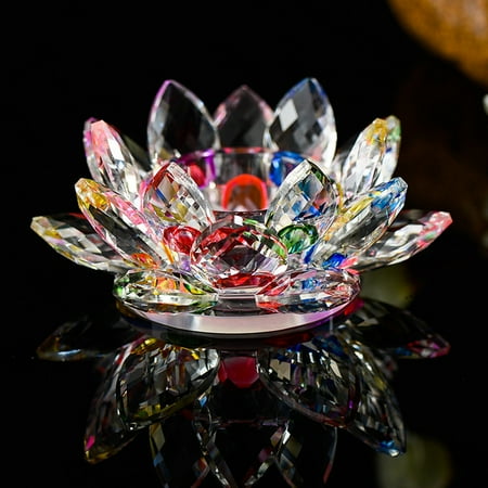 - 7 Colors Crystal Glass Lotus Flower Candle Tea Light Holder Buddhist Candlestick