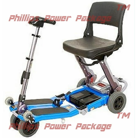Free Rider USA - Luggie Standard - Lightweight Foldable Scooter - 4-Wheel, Blue - PHILLIPS POWER PACKAGE TM - $500 VALUE