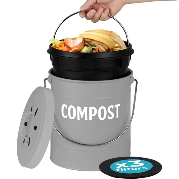 Compost Bin Kitchen Counter, Durmmur 1.3 Gallon Indoor Kitchen Compost Bin, Energetic Green Countertop Compost Bin with Lid Sealed for Waste Food Compost Bucket