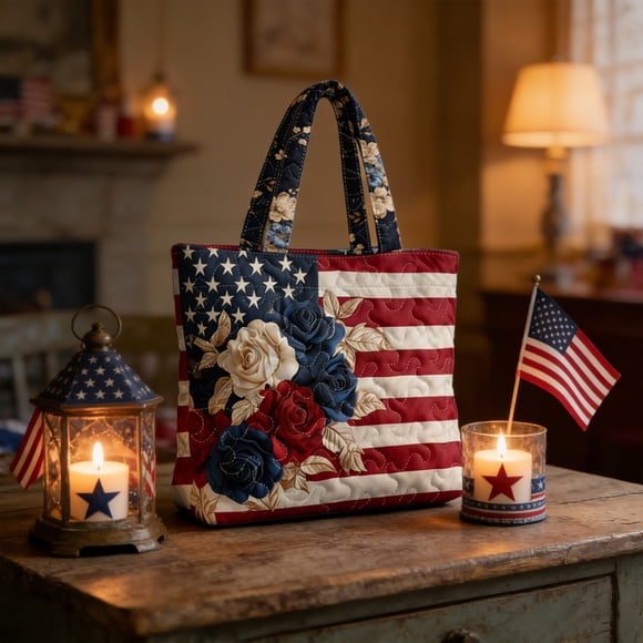 Independence Day Printing Tote Bag Squares Handle Handbag For Festival Travel Daily Use