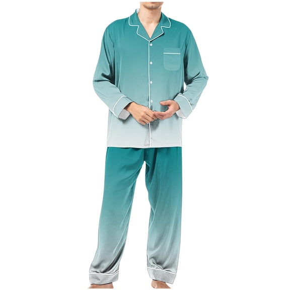 Men Casual Turndown Button Turndown Print Long Sleeve Blouse And Trousers Elastic Waisted Pants Pajamas Set