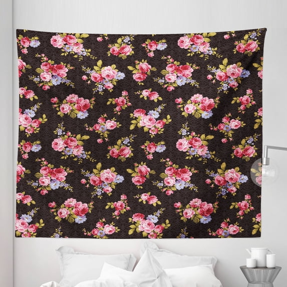Rose Tapestry, Pattern with Old Fashioned Corsage and Bouquets Antique Feminine Floral Inspired Grace, Fabric Wall Hanging Decor for Bedroom Living Room Dorm, 5 Sizes, Multicolor, by Ambesonne