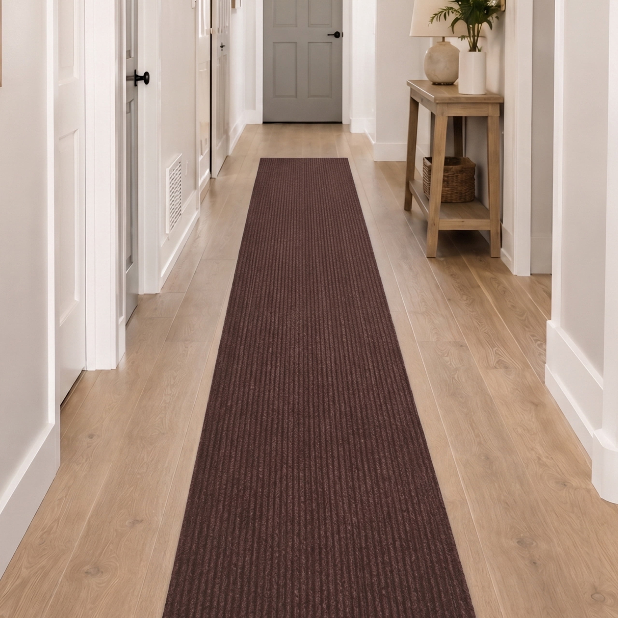 Ottomanson 2' x 23' Non-Slip Hallway Runner Rug, Waterproof Carpet Runner for Entryway, Dirt Trapper, Brown