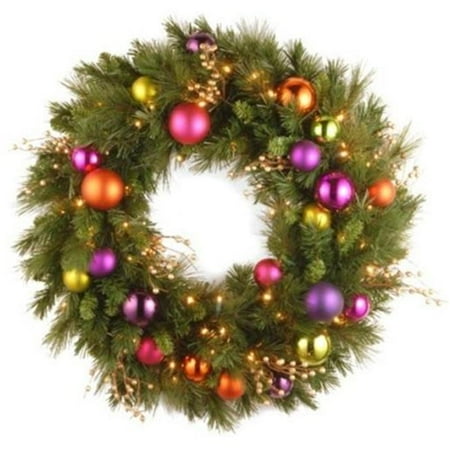 National Tree KS13-300L-30WB 30 in. Kaleidoscope Wreath with 70 Soft White LED Battery Operated Lights