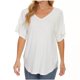 thumbnail image 2 of Fiudx Ofertas Del Día Jersey de Mujer Liso de Manga Corta con Cuello En V y Encaje Camiseta Suelta Top, 2 of 5