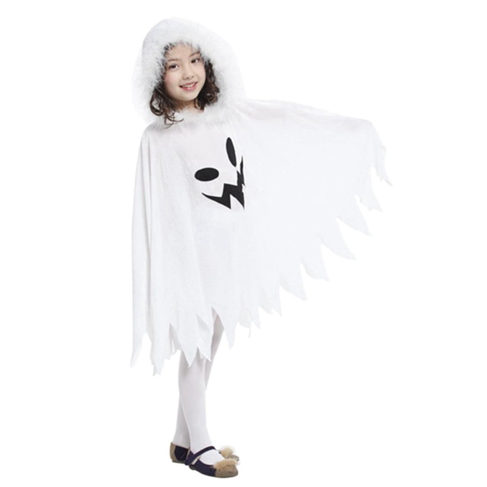 Costume Fantôme Halloween Enfant - Cape Avec Capuche Blanche - Taille 80 Cm - Pour Déguisement Et Fête - 3