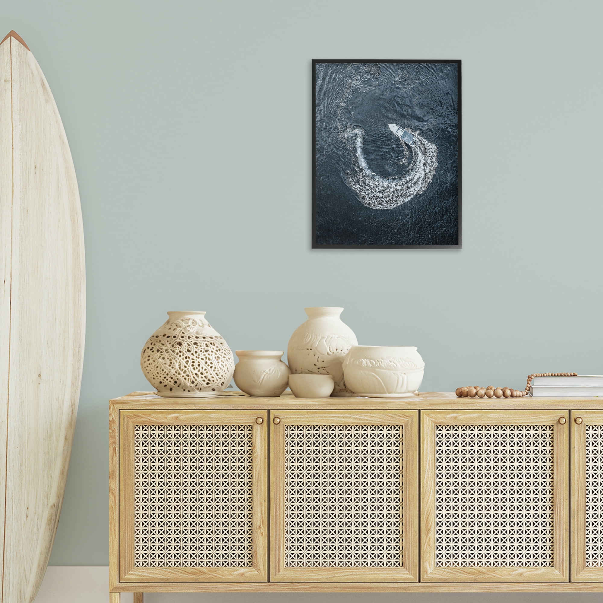 Stupell Industries Boat Circling Water Transportation Photography Black Framed Art Print Wall Art, 24 x 30