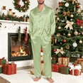 thumbnail image 2 of XDZJLR Family Matching Christmas Pajamas Set Parents Kids Long Sleeve Silk Like Satin Pure Color Two Piece Holiday Outfit,Loungewear Nightwear Pjs For Men Dad Light Green, 2 of 6
