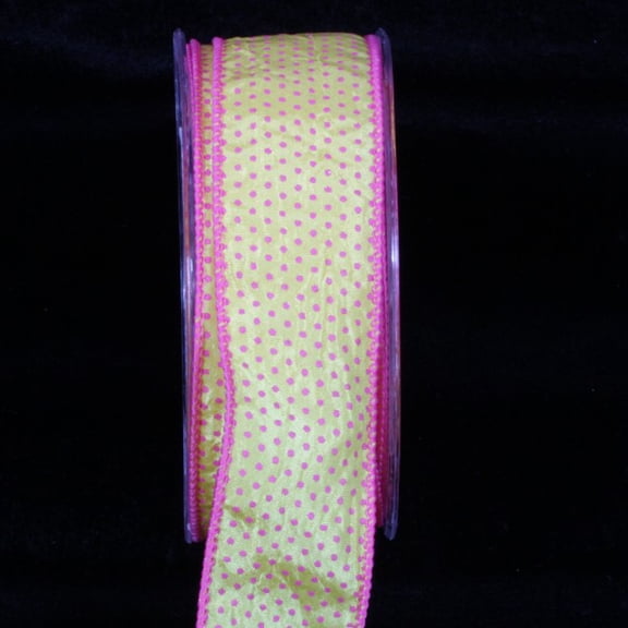 The Ribbon People Pink and Yellow Polka Dotted Wired Craft Ribbon 1.5" x 54 yards