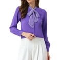 thumbnail image 4 of BLUSA DE TRABAJO DE MANGA LARGA CON BOTONES Y CUELLO TIE PARA MUJERES INSPIRE CHIC S PÚRPURA, 4 of 6