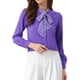 thumbnail image 4 of BLUSA DE TRABAJO DE MANGAS LARGAS CON BOTONES Y CUELLO ATADO PARA MUJERES CHIC INSPIRE EN MORADO, 4 of 6
