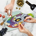 thumbnail image 4 of Cartoon Cutting Board, Doodle Style Unicorn Skull with Green Eyes with Rainbow Background Funny, Decorative Tempered Glass Cutting and Serving Board, Wine Bottle Shape, Multicolor, by Ambesonne, 4 of 5