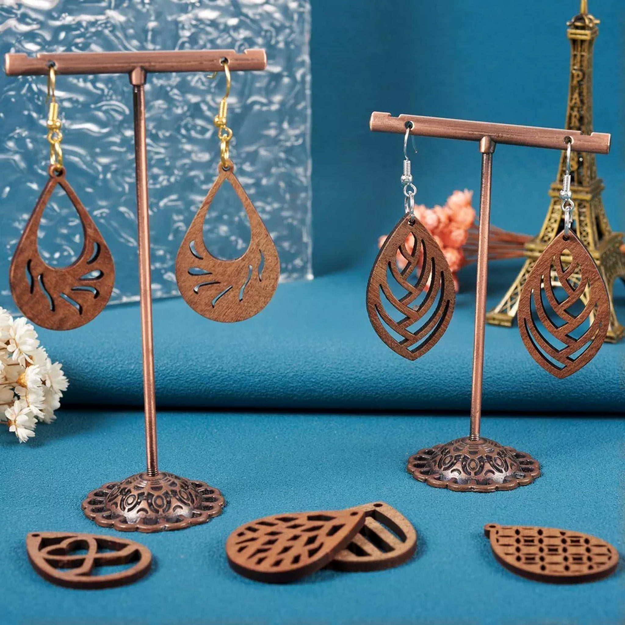 U8MO 10 Pairs Walnut Wood Laser Cut Pendants Teardrop DIY Jewelry Earring Making Kit