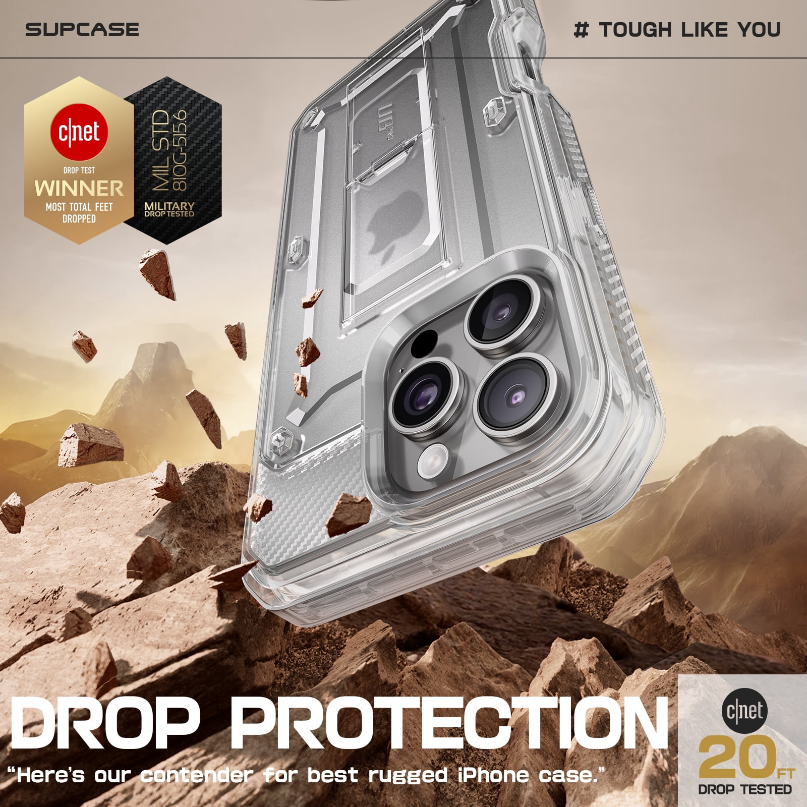 SUPCASE Unicorn Beetle Pro for 2024 Apple iPhone 16 Pro Max 6.9" Case with Screen Protector, [Built-in Stand & Belt-Clip] [Military-Grade Protection] Phone Case Cover for iPhone 16 Pro Max, Clear