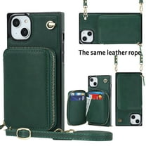 iPhone 14 Crossbody Wallet Case, Zipper Pocket Phone Case Cross Body Strap with RFID Blocking Carring Bag Purse Credit Card Premium Leather For iPhone 14 - 6.1", Deep Green
