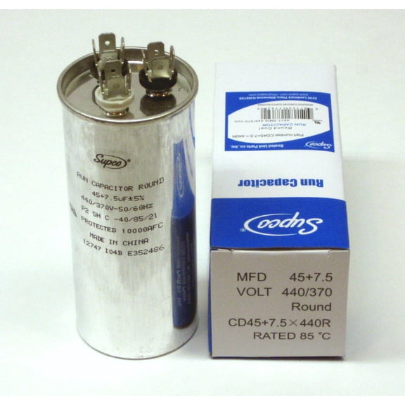 Supco CD45 7.5X440R HVAC Motor Round Dual Run Capacitor 45   7.5 MFD 440 Volts