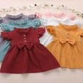thumbnail image 3 of Toddler Baby Girl Solid Color Ruffled Collar Fly Sleeve Bow Dress, 3 of 6