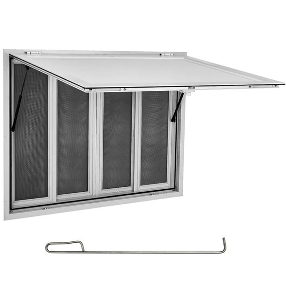 Pinypikaka Concession Window 60" x 36" Aluminum Alloy Food Truck Service Window w/ 4 Horizontal Sliding Screen Windows & Awning Door & Drag Hook, Serving Window for Food Trucks Concession Trailers