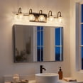 thumbnail image 2 of 29" Retro 5-Light Bathroom Vanity Light – Black Bathroom Light Fixture with Crystal Glass Shades, Wall Mounted Vanity Lights for Bathroom, Powder Room, Mirror, Hallway (Bulbs Not Included), 2 of 12