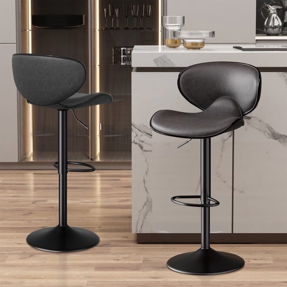 Adjustable 360° Swivel Bar Stool with Lumbar Support, Crazy PU Leather Counter Height Stool with SGS Certified Gas Lift, 330LBS Capacity Metal Base Barstool for Kitchen Island, Home Bar, Cafe (Black)