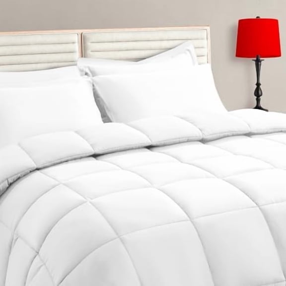 White Twin Size Comforter Set - 5 Pieces, Bed in a Bag Bedding Sets with All Season Soft Quilted Warm Fluffy Reversible Comforter,Flat Sheet,Fitted Sheet,1 Pillow Shams,1 Pillowcases
