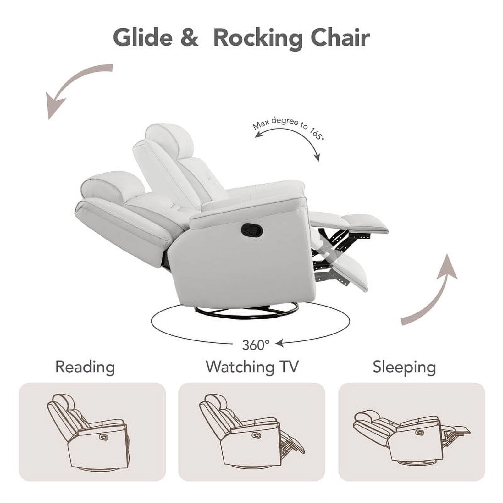 CHITA Recliner Chair for Adults Swivel Rocker Recliner for Living Room Faux Leather Home Theater Seating, White