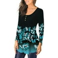 thumbnail image 5 of Fesfesfes Women Tops Casual Floral Butterfly Printed Pleated Long Sleeve Buttons Blouse Tops, 5 of 8