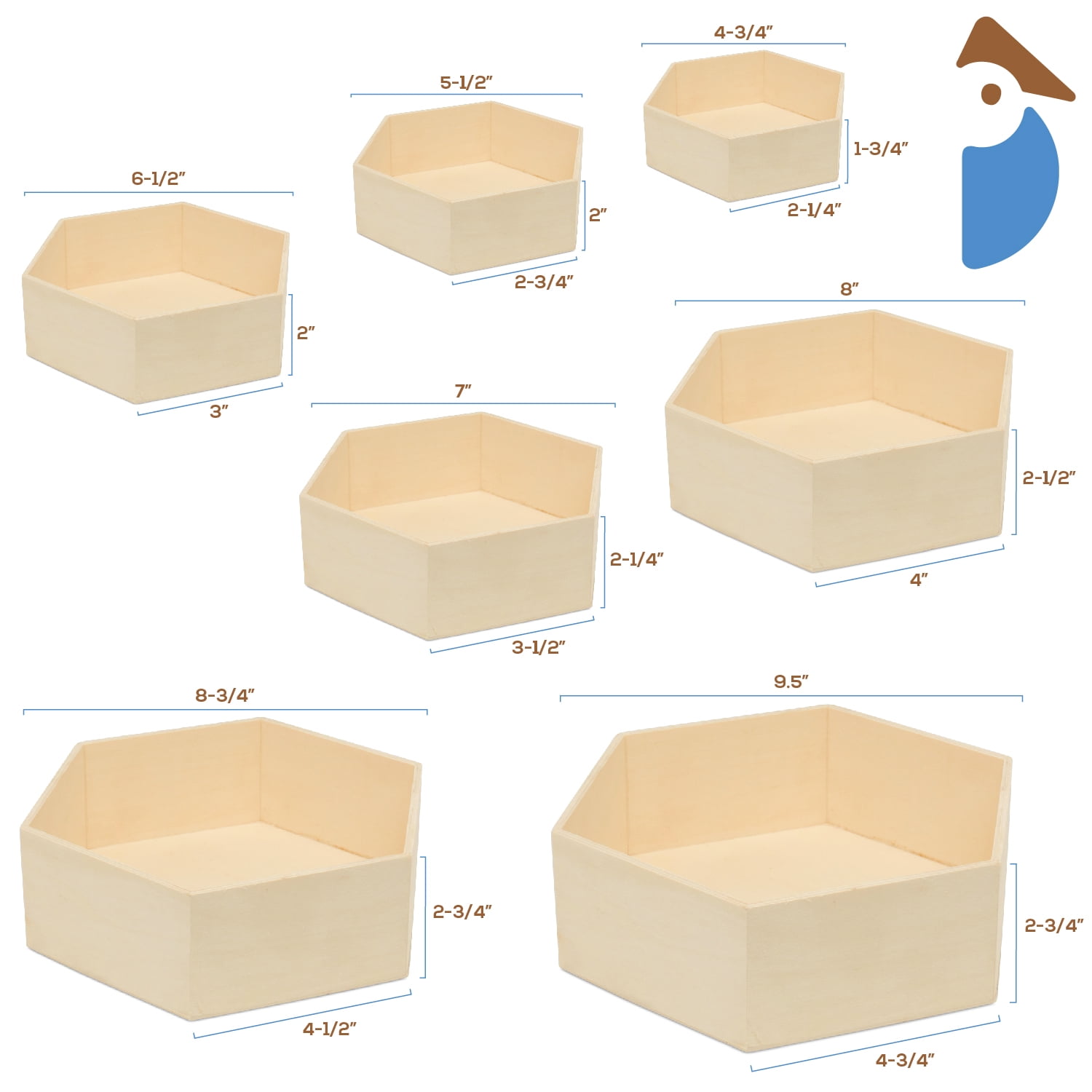 Wooden Hexagon Floating Shelves with Backs, Set of 7, Unfinished for Crafts and DIY Wall Décor: Modern, Geometric, Rustic, or Honeycomb, by Woodpeckers