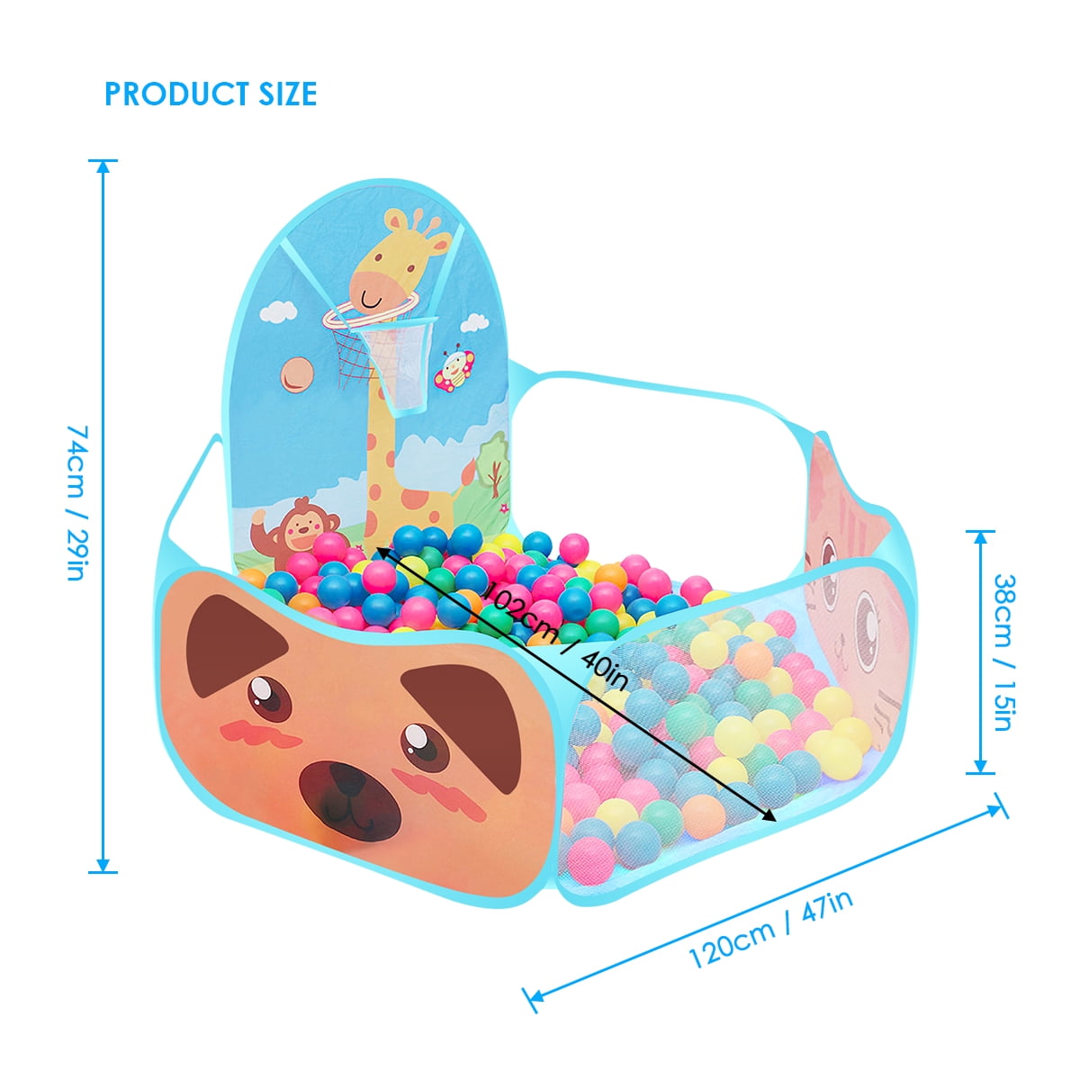 Hinzonek Portable Cute Children Ball Pit, Indoor and Outdoor Easy Folding Ball Play Pool Kids Toy Play Tent,Balls Not Included