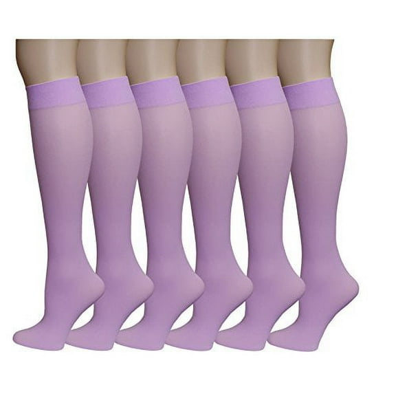 6 Pairs Different Touch Women's Lavender Opaque Strechy Spandex Trouser Knee High Socks Queen Size