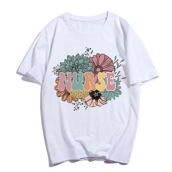 Nurse T-Shirt Daisy Women Shirts Casual Tops Short Sleeve Summer Tee Gift White X-Large